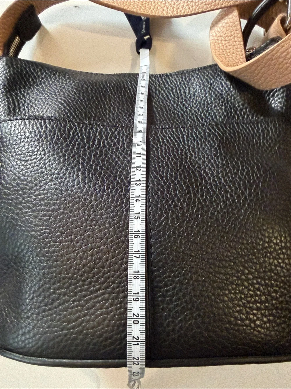 Black Pebbled Crossbody with Tan Strap